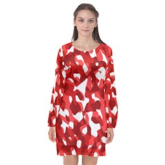 Red And White Camouflage Pattern Long Sleeve Chiffon Shift Dress  by SpinnyChairDesigns