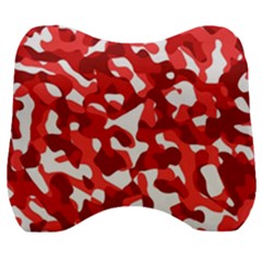 Red And White Camouflage Pattern Velour Head Support Cushion by SpinnyChairDesigns