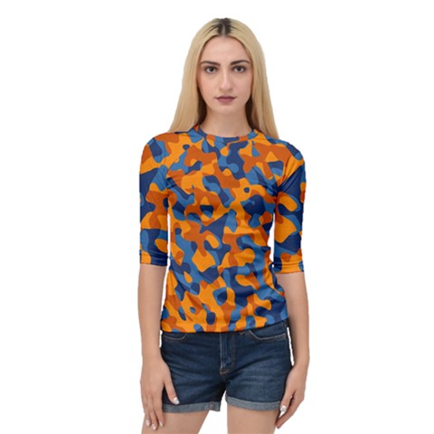 Blue And Orange Camouflage Pattern Quarter Sleeve Raglan Tee by SpinnyChairDesigns