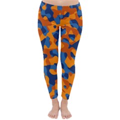 Blue And Orange Camouflage Pattern Classic Winter Leggings by SpinnyChairDesigns