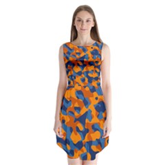 Blue And Orange Camouflage Pattern Sleeveless Chiffon Dress   by SpinnyChairDesigns