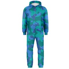 Blue Turquoise Teal Camouflage Pattern Hooded Jumpsuit (men)  by SpinnyChairDesigns