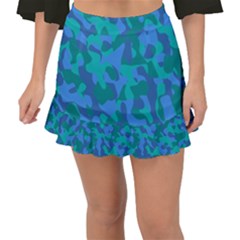 Blue Turquoise Teal Camouflage Pattern Fishtail Mini Chiffon Skirt by SpinnyChairDesigns