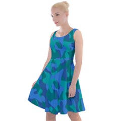 Blue Turquoise Teal Camouflage Pattern Knee Length Skater Dress by SpinnyChairDesigns