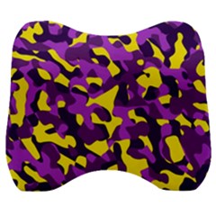 Purple And Yellow Camouflage Pattern Velour Head Support Cushion by SpinnyChairDesigns