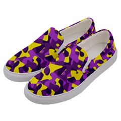 Purple And Yellow Camouflage Pattern Men s Canvas Slip Ons by SpinnyChairDesigns