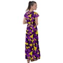 Purple and Yellow Camouflage Pattern Flutter Sleeve Maxi Dress View2