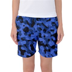 Black And Blue Camouflage Pattern Women s Basketball Shorts by SpinnyChairDesigns