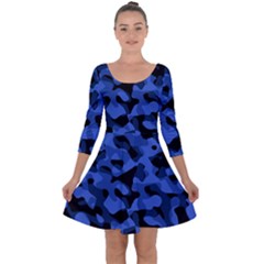 Black And Blue Camouflage Pattern Quarter Sleeve Skater Dress by SpinnyChairDesigns