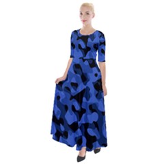 Black And Blue Camouflage Pattern Half Sleeves Maxi Dress by SpinnyChairDesigns