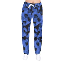 Black And Blue Camouflage Pattern Women Velvet Drawstring Pants by SpinnyChairDesigns