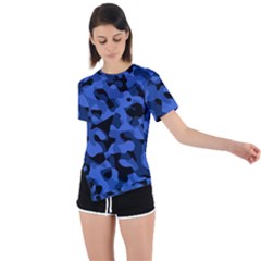 Black And Blue Camouflage Pattern Asymmetrical Short Sleeve Sports Tee by SpinnyChairDesigns
