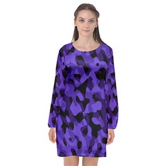 Purple Black Camouflage Pattern Long Sleeve Chiffon Shift Dress  by SpinnyChairDesigns