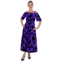 Purple Black Camouflage Pattern Shoulder Straps Boho Maxi Dress  by SpinnyChairDesigns