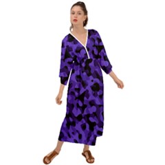 Purple Black Camouflage Pattern Grecian Style  Maxi Dress by SpinnyChairDesigns