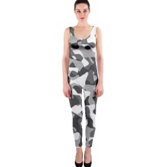 Grey And White Camouflage Pattern One Piece Catsuit by SpinnyChairDesigns