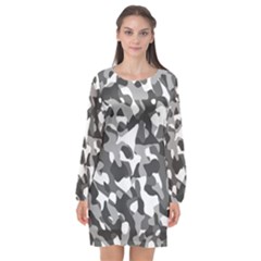 Grey And White Camouflage Pattern Long Sleeve Chiffon Shift Dress  by SpinnyChairDesigns