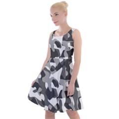 Grey And White Camouflage Pattern Knee Length Skater Dress by SpinnyChairDesigns