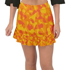 Orange And Yellow Camouflage Pattern Fishtail Mini Chiffon Skirt by SpinnyChairDesigns