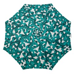 Teal And White Camouflage Pattern Straight Umbrellas by SpinnyChairDesigns