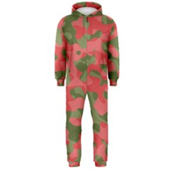 Pink And Green Camouflage Pattern Hooded Jumpsuit (men)  by SpinnyChairDesigns