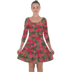 Pink And Green Camouflage Pattern Quarter Sleeve Skater Dress by SpinnyChairDesigns