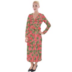 Pink And Green Camouflage Pattern Velvet Maxi Wrap Dress by SpinnyChairDesigns