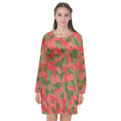 Pink And Green Camouflage Pattern Long Sleeve Chiffon Shift Dress  by SpinnyChairDesigns