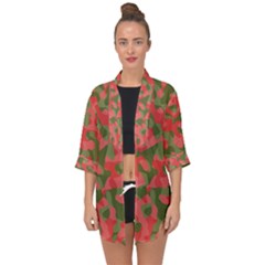 Pink And Green Camouflage Pattern Open Front Chiffon Kimono by SpinnyChairDesigns