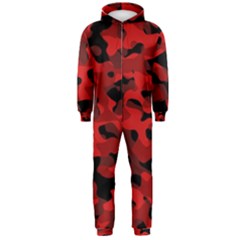 Red And Black Camouflage Pattern Hooded Jumpsuit (men)  by SpinnyChairDesigns