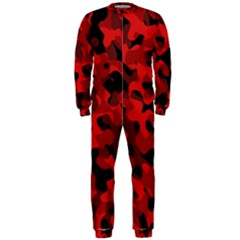 Red And Black Camouflage Pattern Onepiece Jumpsuit (men)  by SpinnyChairDesigns