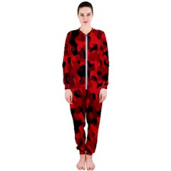 Red And Black Camouflage Pattern Onepiece Jumpsuit (ladies)  by SpinnyChairDesigns