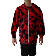 Red And Black Camouflage Pattern Kids  Hooded Windbreaker by SpinnyChairDesigns