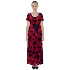 Red And Black Camouflage Pattern High Waist Short Sleeve Maxi Dress by SpinnyChairDesigns