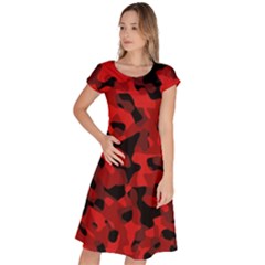 Red And Black Camouflage Pattern Classic Short Sleeve Dress by SpinnyChairDesigns