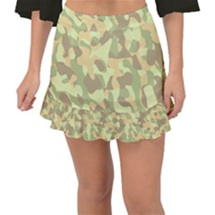 Light Green Brown Yellow Camouflage Pattern Fishtail Mini Chiffon Skirt by SpinnyChairDesigns