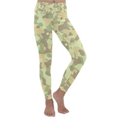 Light Green Brown Yellow Camouflage Pattern Kids  Lightweight Velour Classic Yoga Leggings by SpinnyChairDesigns