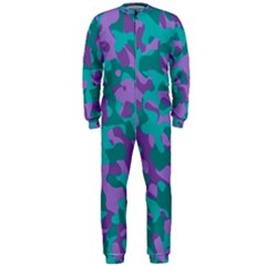 Purple And Teal Camouflage Pattern Onepiece Jumpsuit (men)  by SpinnyChairDesigns