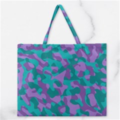 Purple And Teal Camouflage Pattern Zipper Large Tote Bag by SpinnyChairDesigns