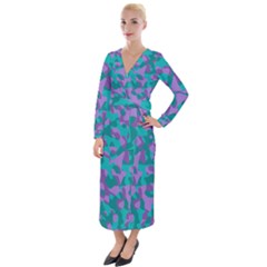 Purple And Teal Camouflage Pattern Velvet Maxi Wrap Dress by SpinnyChairDesigns