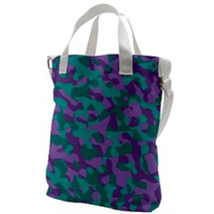 Purple And Teal Camouflage Pattern Canvas Messenger Bag by SpinnyChairDesigns