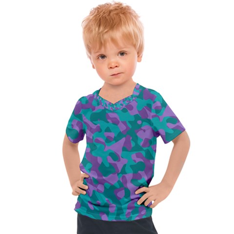 Purple And Teal Camouflage Pattern Kids  Sports Tee by SpinnyChairDesigns