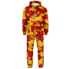 Red And Yellow Camouflage Pattern Hooded Jumpsuit (men)  by SpinnyChairDesigns