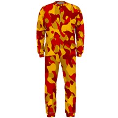 Red And Yellow Camouflage Pattern Onepiece Jumpsuit (men)  by SpinnyChairDesigns