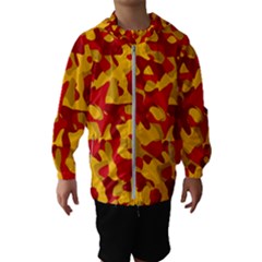 Red And Yellow Camouflage Pattern Kids  Hooded Windbreaker by SpinnyChairDesigns