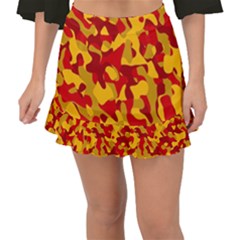 Red And Yellow Camouflage Pattern Fishtail Mini Chiffon Skirt by SpinnyChairDesigns