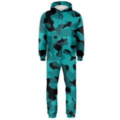 Black And Teal Camouflage Pattern Hooded Jumpsuit (men)  by SpinnyChairDesigns