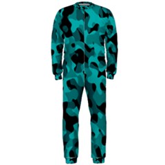 Black And Teal Camouflage Pattern Onepiece Jumpsuit (men)  by SpinnyChairDesigns