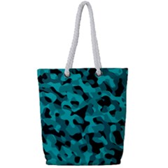 Black And Teal Camouflage Pattern Full Print Rope Handle Tote (small) by SpinnyChairDesigns