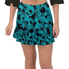 Black And Teal Camouflage Pattern Fishtail Mini Chiffon Skirt by SpinnyChairDesigns